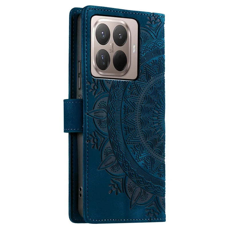 Funda tipo cartera de cuero con diseño imprimido de tótem, para Xiaomi 17T, con correa de mano - Azul