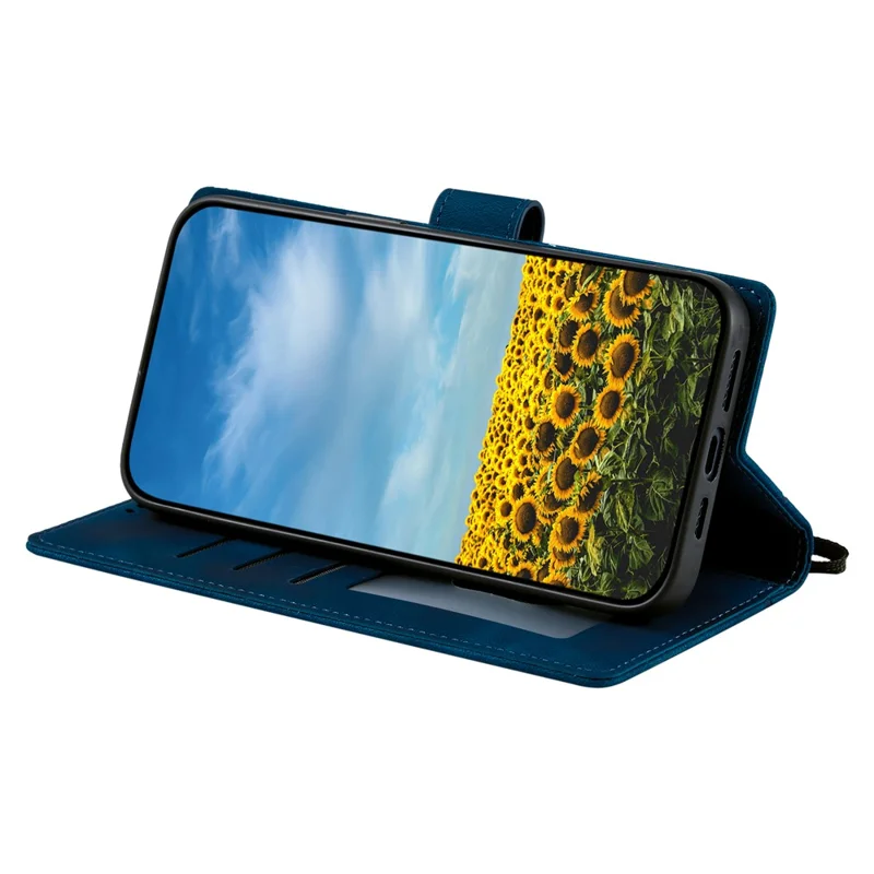 Funda tipo cartera de cuero con diseño imprimido de tótem, para Xiaomi 17T, con correa de mano - Azul