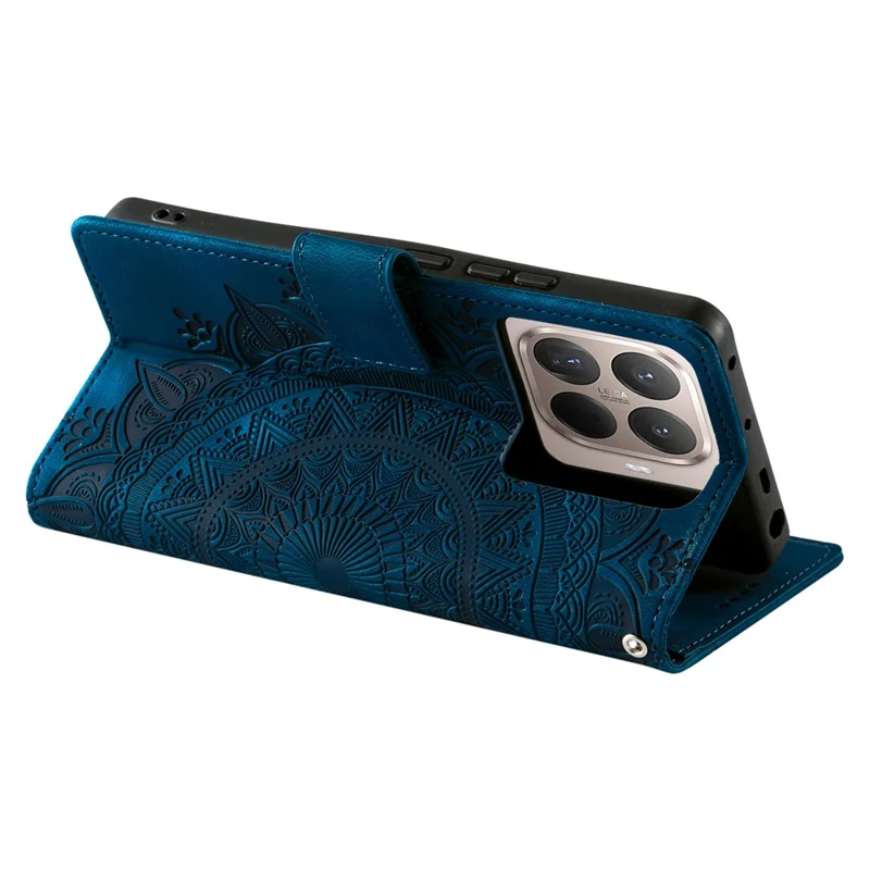 Funda tipo cartera de cuero con diseño imprimido de tótem, para Xiaomi 17T, con correa de mano - Azul