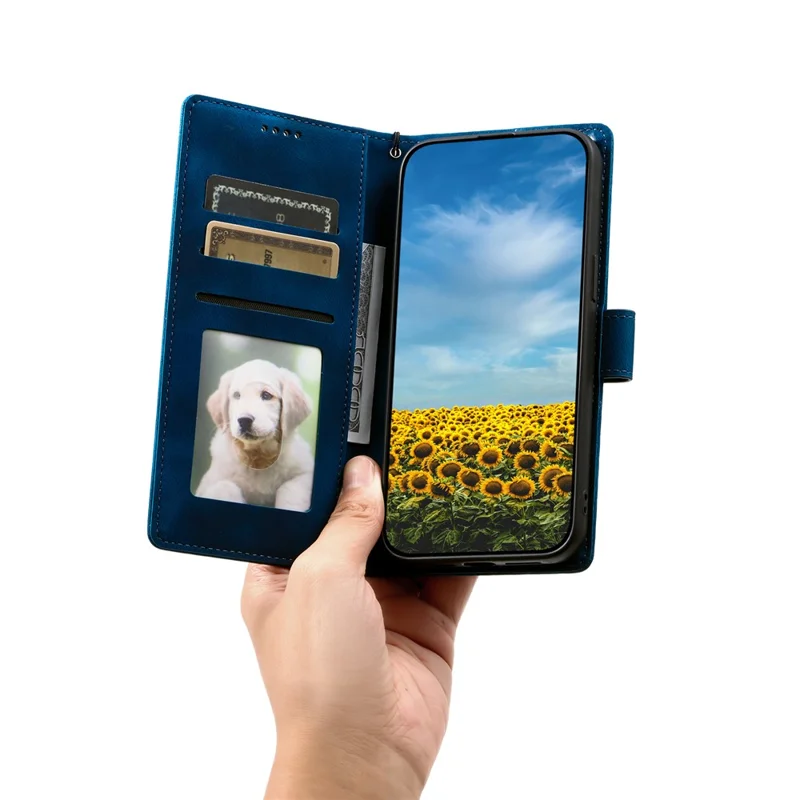 Funda tipo cartera de cuero con diseño imprimido de tótem, para Xiaomi 17T, con correa de mano - Azul