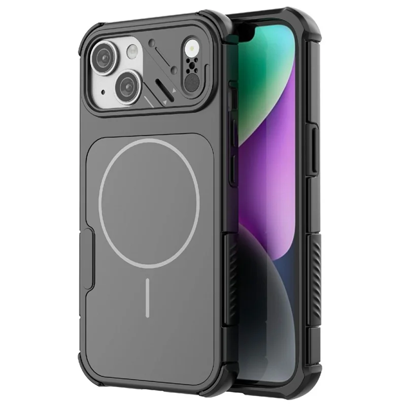 Für iPhone 15 Hülle Stoßfester Airbag PC+TPU Handy-Schutz mit MagSafe-Kompatibilität – Schwarz