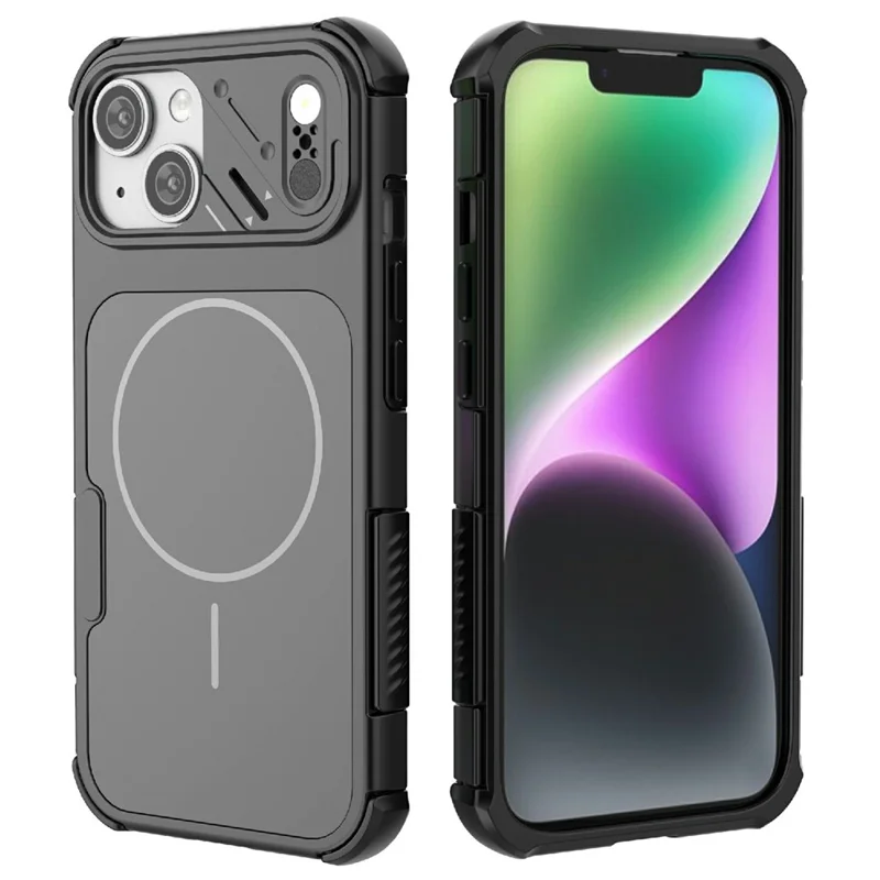 Für iPhone 15 Hülle Stoßfester Airbag PC+TPU Handy-Schutz mit MagSafe-Kompatibilität – Schwarz