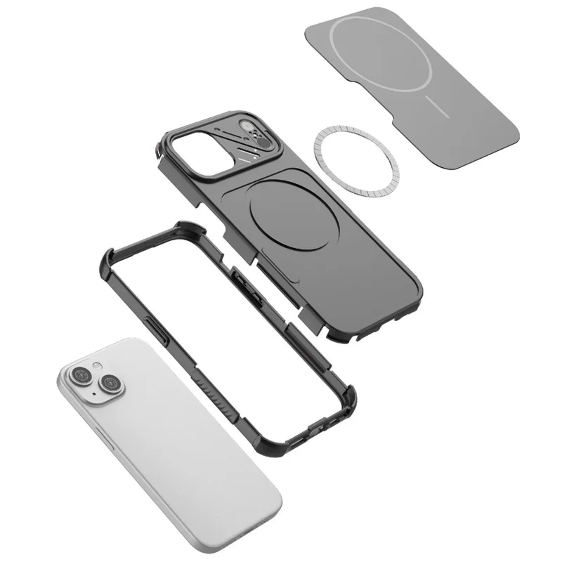 Für iPhone 15 Hülle Stoßfester Airbag PC+TPU Handy-Schutz mit MagSafe-Kompatibilität – Schwarz