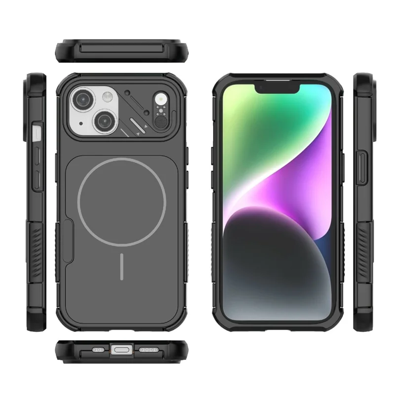 Für iPhone 15 Hülle Stoßfester Airbag PC+TPU Handy-Schutz mit MagSafe-Kompatibilität – Schwarz