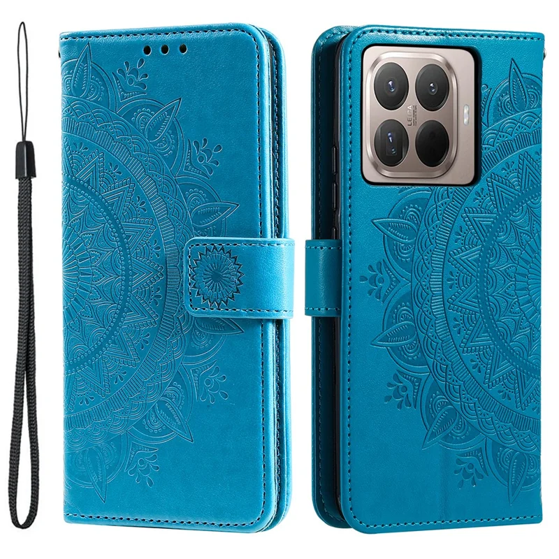 Coque support pour Xiaomi 17T, étui portefeuille en cuir PU imprimé totem avec dragonne - Bleu