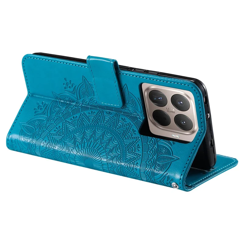 Coque support pour Xiaomi 17T, étui portefeuille en cuir PU imprimé totem avec dragonne - Bleu