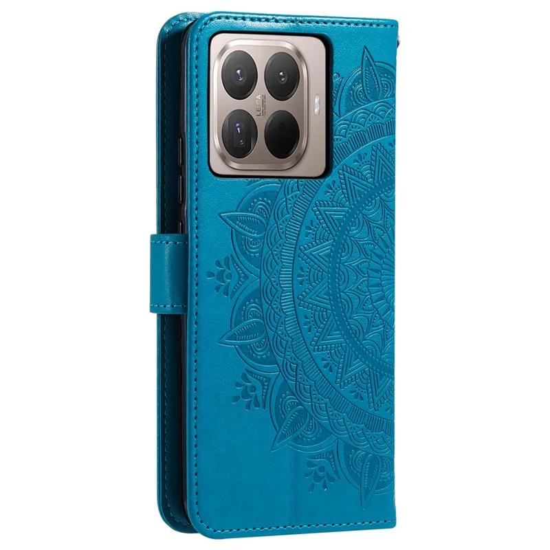Coque support pour Xiaomi 17T, étui portefeuille en cuir PU imprimé totem avec dragonne - Bleu