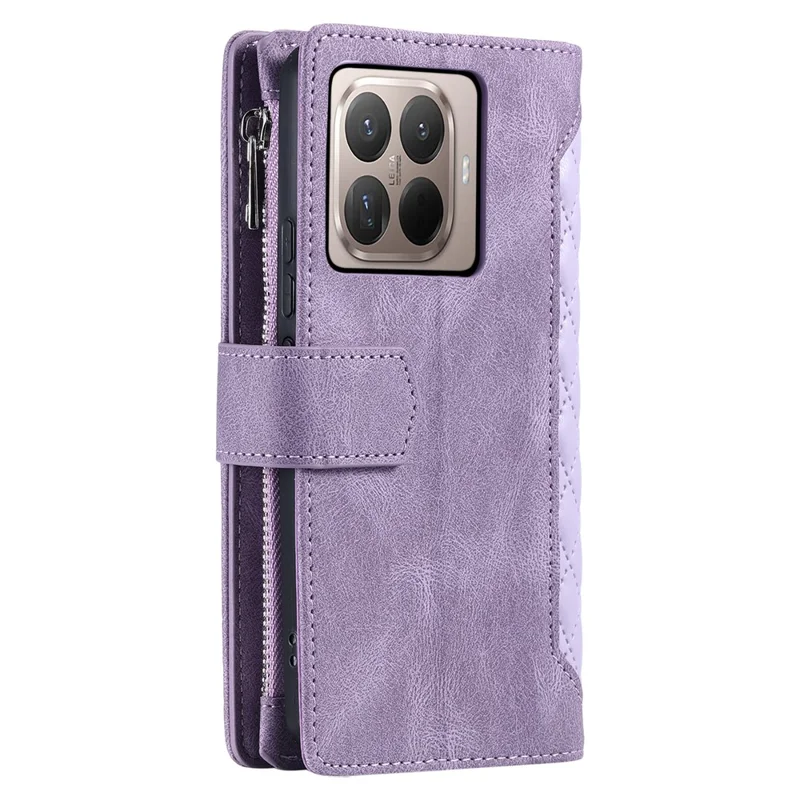 Coque portefeuille pour Xiaomi 17T Pro avec motif de surpiqûres en losange, housse en cuir PU avec dragonne - Violet