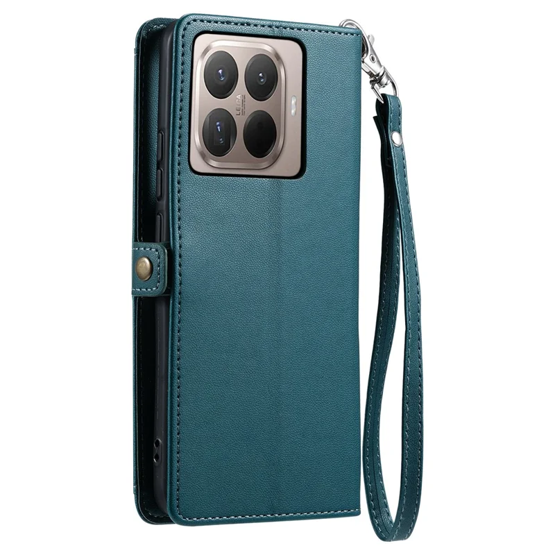 Cover in pelle per Xiaomi 17T Pro con portafoglio, supporto e tracolla - Verde scuro