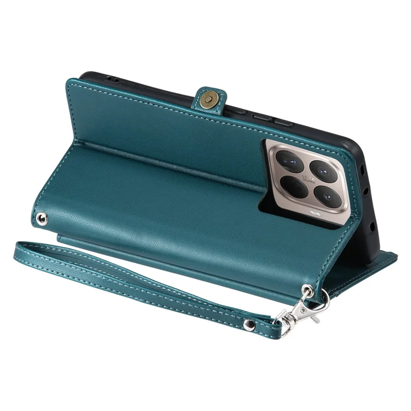 Cover in pelle per Xiaomi 17T Pro con portafoglio, supporto e tracolla - Verde scuro