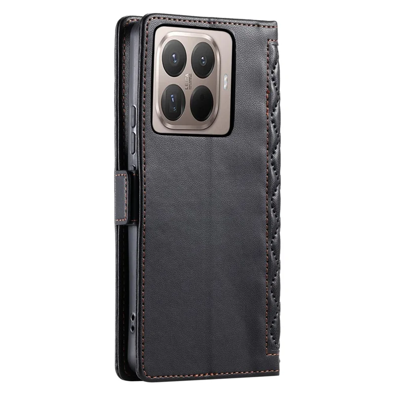 Custodia in pelle per Xiaomi 17T Pro, con motivo a rombo, funzione portafoglio e supporto, con cinturino da polso - Nero