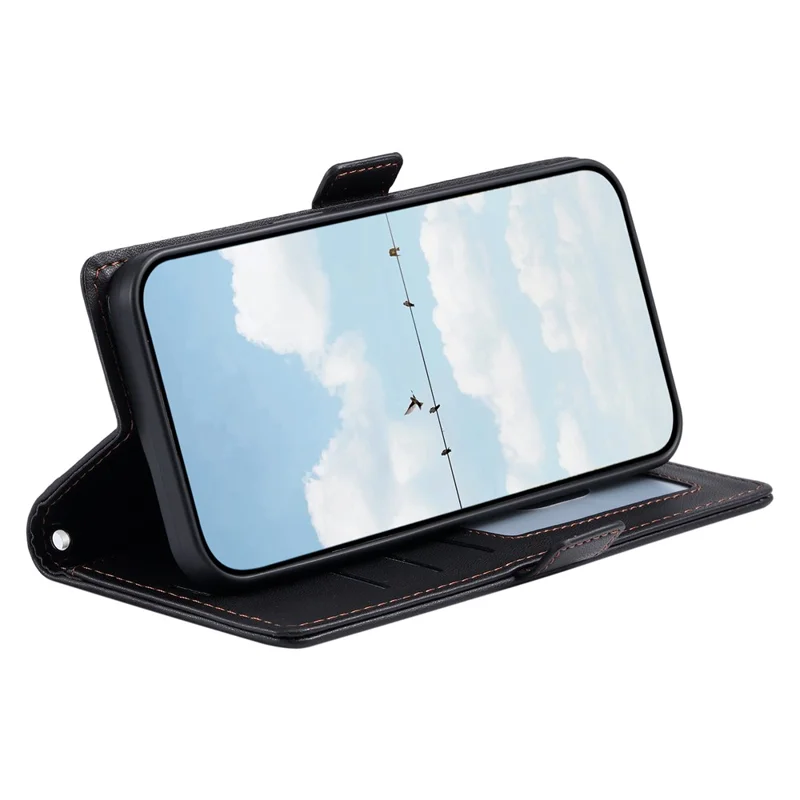 Custodia in pelle per Xiaomi 17T Pro, con motivo a rombo, funzione portafoglio e supporto, con cinturino da polso - Nero