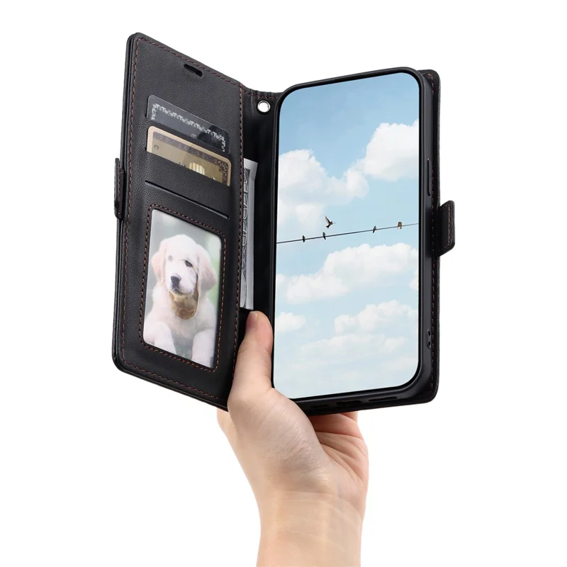 Custodia in pelle per Xiaomi 17T Pro, con motivo a rombo, funzione portafoglio e supporto, con cinturino da polso - Nero