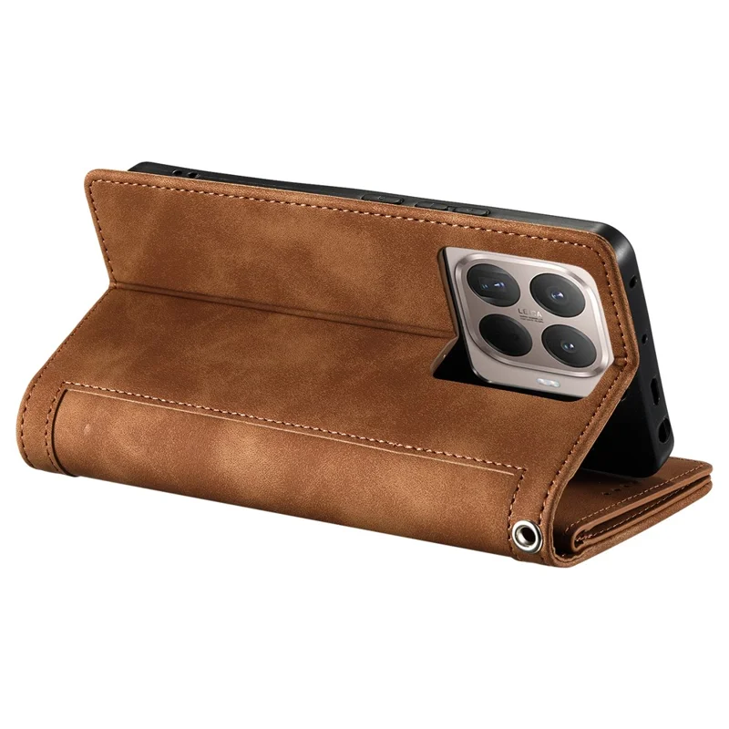 Coque pour Xiaomi 17T Pro avec 9 emplacements pour cartes, pochette portefeuille avec fermeture à glissière, housse en cuir PU avec dragonne - Marron