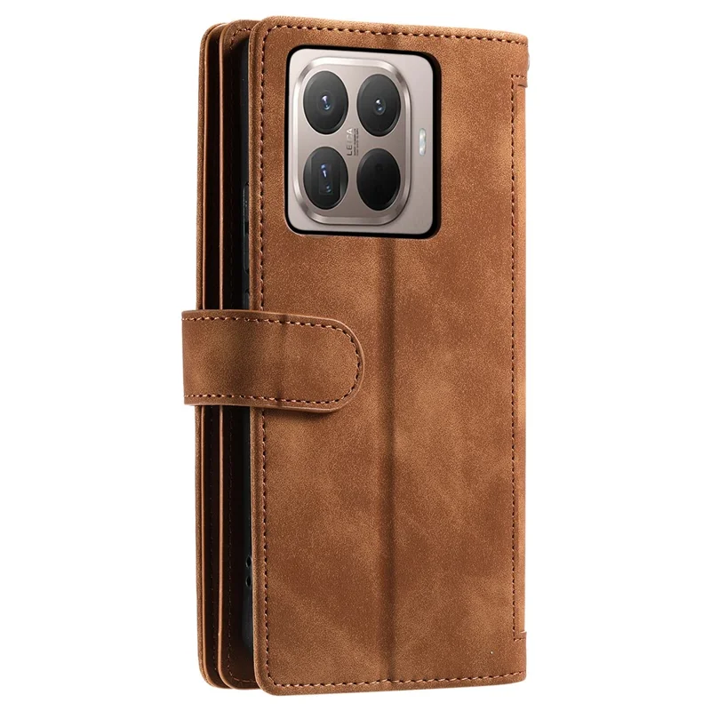 Coque pour Xiaomi 17T Pro avec 9 emplacements pour cartes, pochette portefeuille avec fermeture à glissière, housse en cuir PU avec dragonne - Marron