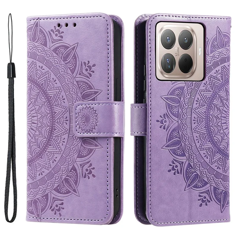 Coque support pour Xiaomi 17T Pro, étui portefeuille en cuir PU avec motif totem imprimé, dragonne incluse - Violet