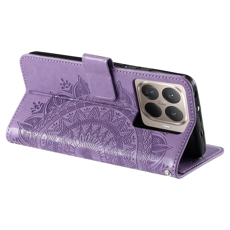 Coque support pour Xiaomi 17T Pro, étui portefeuille en cuir PU avec motif totem imprimé, dragonne incluse - Violet