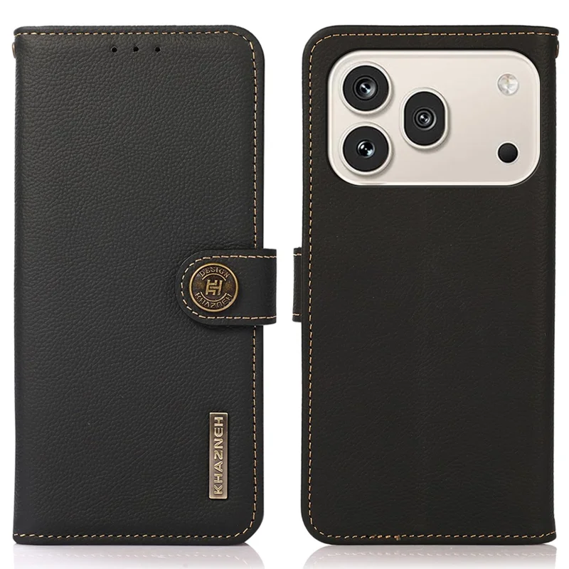 KHAZNEH til Honor 600 5G / 600 Pro 5G Case, ægte kudefransk læder, RFID-blokerende wallet hylster - Sort