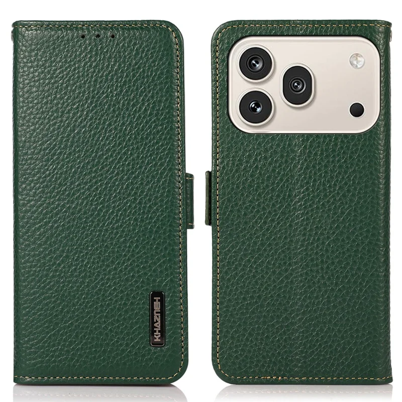 KHAZNEH for Honor 600 5G  /  600 Pro 5G Phone Case Litchi Texture Genuine Cow Leather Cover RFID Blocking - Green