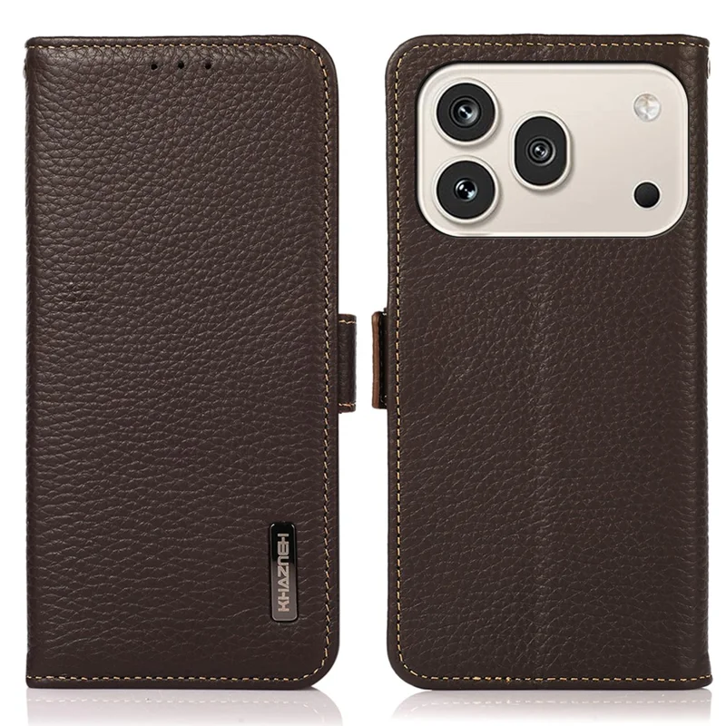 KHAZNEH for Honor 600 5G  /  600 Pro 5G Phone Case Litchi Texture Genuine Cow Leather Cover RFID Blocking - Brown