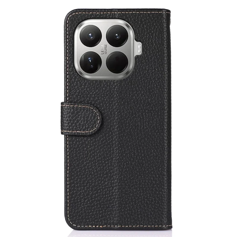 KHAZNEH For Xiaomi 17T Wallet Case Litchi Texture Genuine Cow Leather Flip Phone Cover - Black