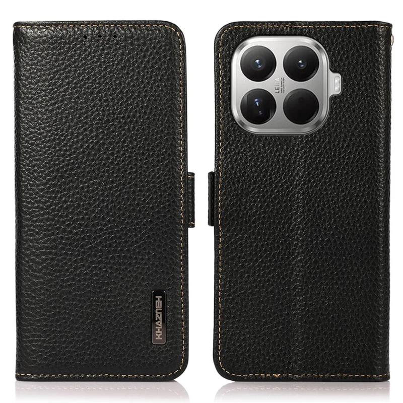 KHAZNEH para Xiaomi 17T Funda de Teléfono de Cuero Auténtico de Vaca con Textura de Lichi, Bloqueo RFID - Negro
