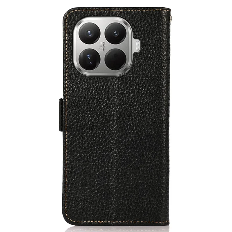 KHAZNEH para Xiaomi 17T Funda de Teléfono de Cuero Auténtico de Vaca con Textura de Lichi, Bloqueo RFID - Negro