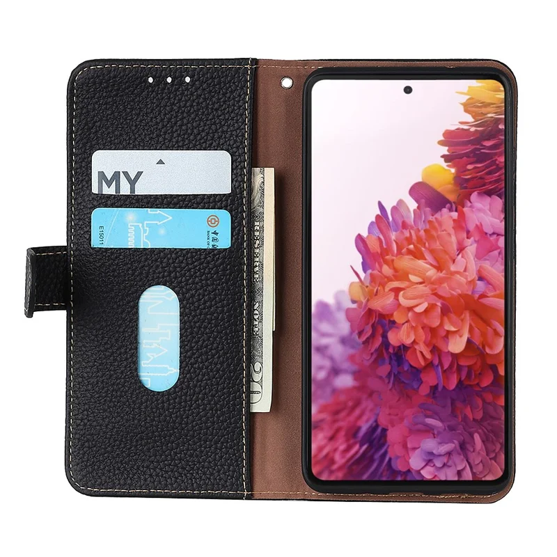 KHAZNEH For Xiaomi 17T Pro Wallet Case Litchi Texture Genuine Cow Leather Flip Phone Cover - Black