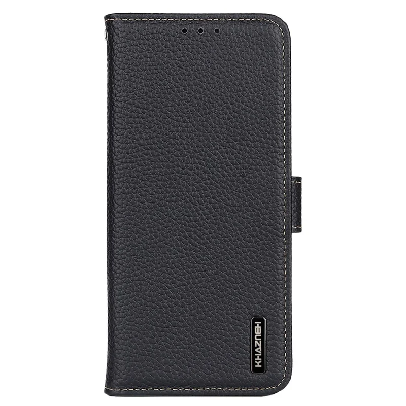 KHAZNEH For Xiaomi 17T Pro Wallet Case Litchi Texture Genuine Cow Leather Flip Phone Cover - Black