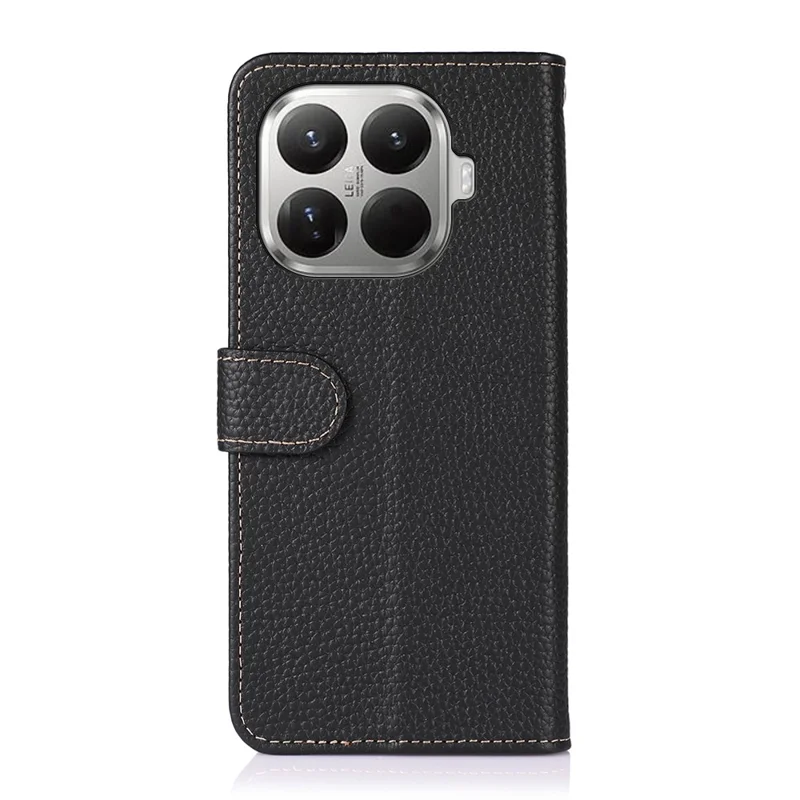 KHAZNEH For Xiaomi 17T Pro Wallet Case Litchi Texture Genuine Cow Leather Flip Phone Cover - Black