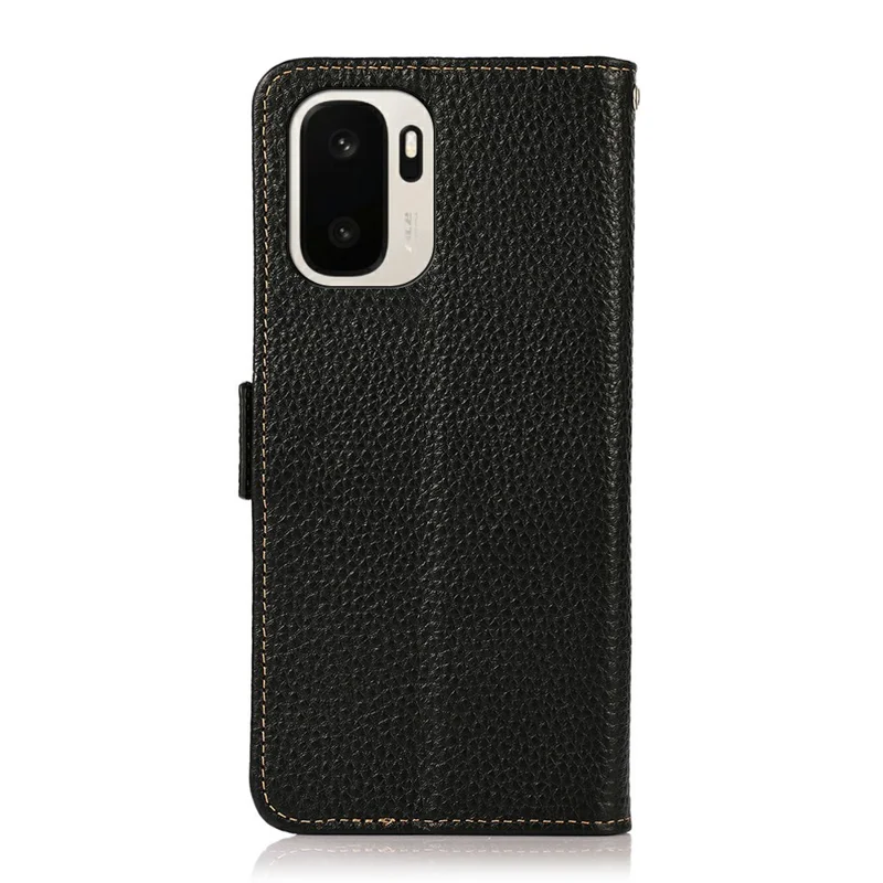 KHAZNEH for OnePlus Ace 6 Ultra 5G Phone Case Litchi Texture Genuine Cow Leather Cover RFID Blocking - Black