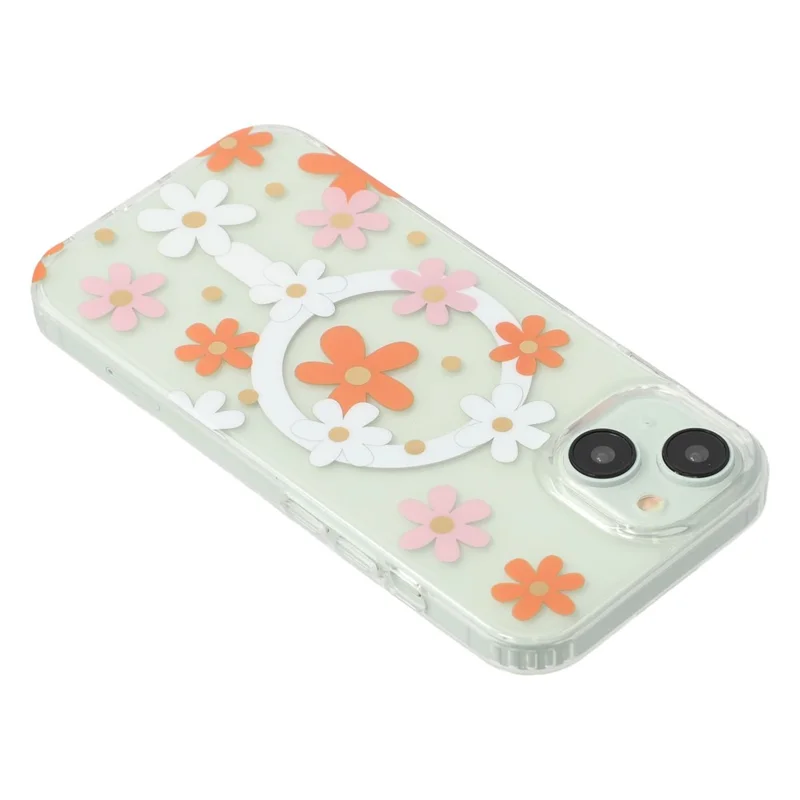 Für iPhone 14 Magnetische Hülle IMD Blumenmuster TPU + PC Transparenter Rücken Handyhülle - Stil D