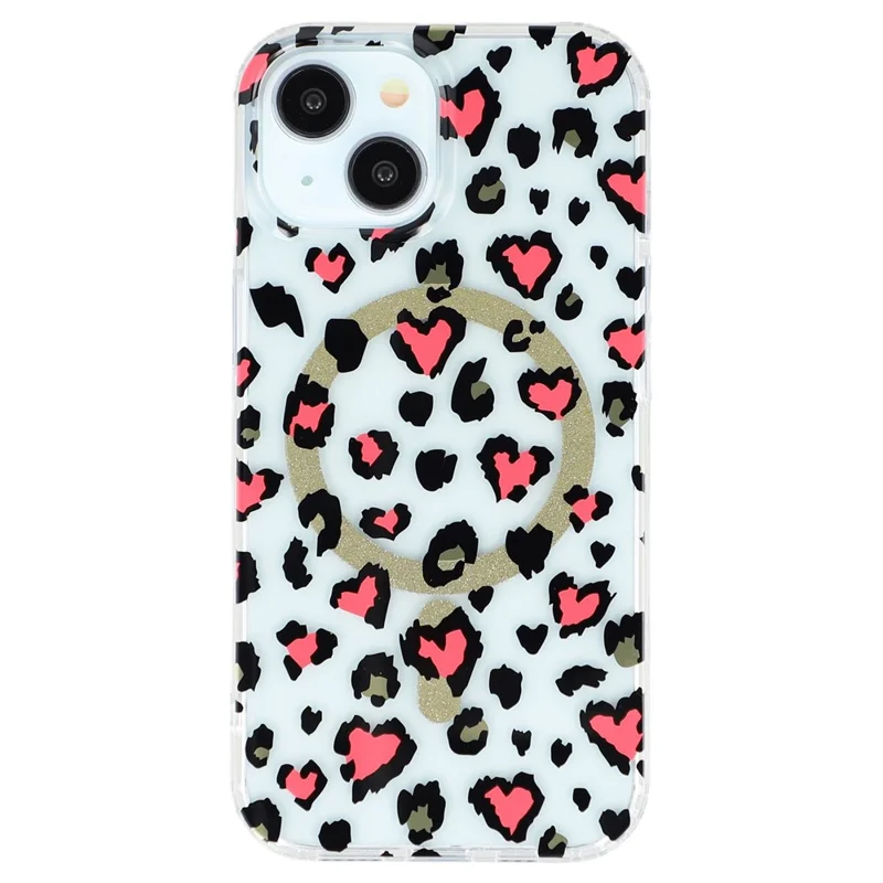 Coque magnétique pour iPhone 13, transparente anti-oxydation en PC + TPU, dos de téléphone avec motif léopard - Rouge