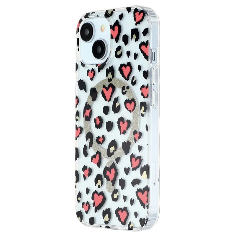 Coque magnétique pour iPhone 13, transparente anti-oxydation en PC + TPU, dos de téléphone avec motif léopard - Rouge