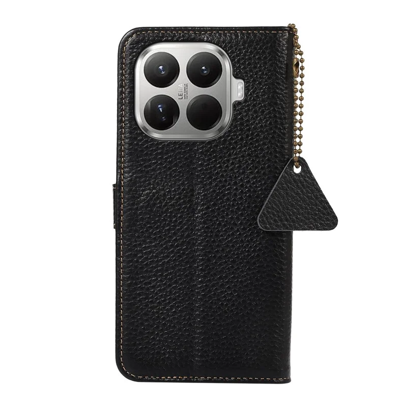 Funda para Xiaomi 17T, carcasa de cuero auténtico de vaca con bloqueo RFID, textura de lichi, color negro