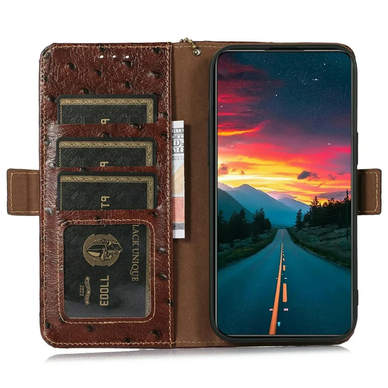 Funda para Xiaomi 17T, funda de cuero auténtico de vaca con bloqueo RFID, textura de avestruz - Café
