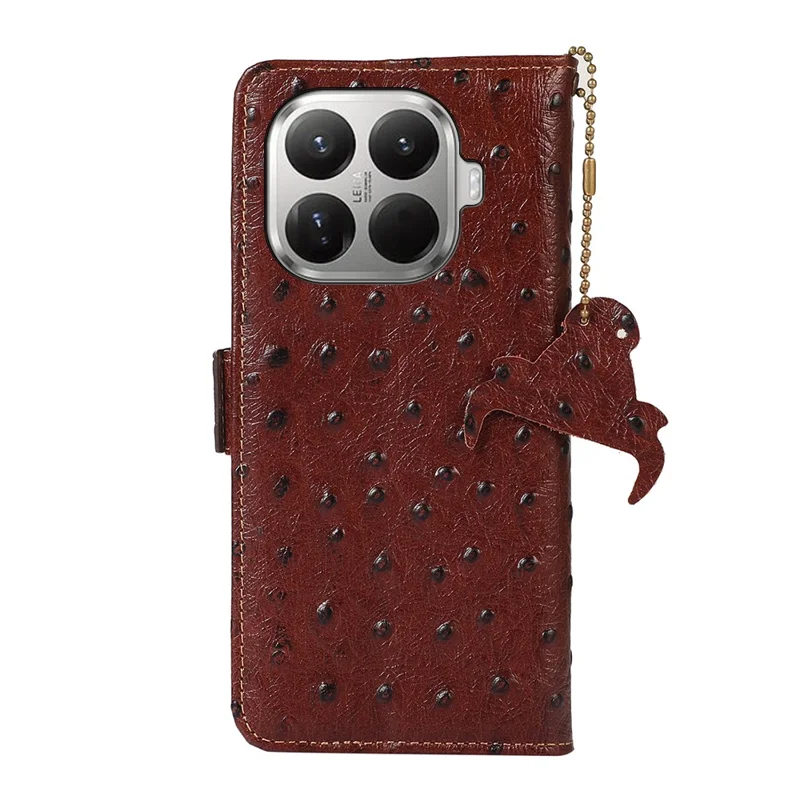 Funda para Xiaomi 17T, funda de cuero auténtico de vaca con bloqueo RFID, textura de avestruz - Café