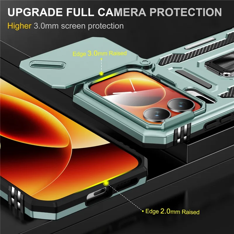 For Xiaomi 17 Pro Max Case Kickstand Slide Lens Lid PC + TPU Drop-Proof Phone Cover - Green