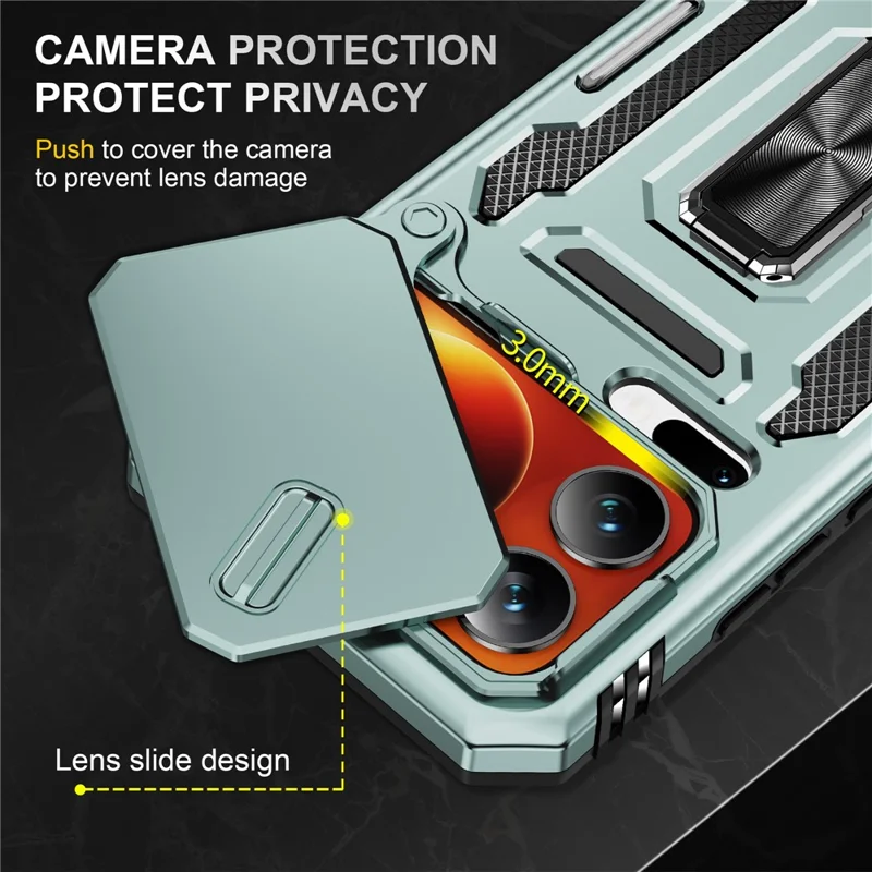 For Xiaomi 17 Pro Max Case Kickstand Slide Lens Lid PC + TPU Drop-Proof Phone Cover - Green