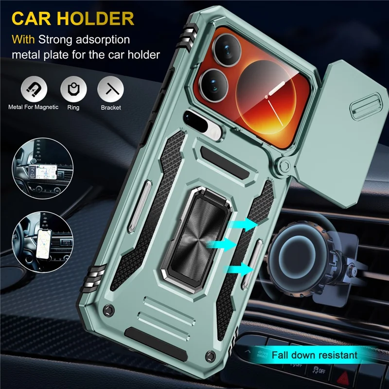 For Xiaomi 17 Pro Max Case Kickstand Slide Lens Lid PC + TPU Drop-Proof Phone Cover - Green