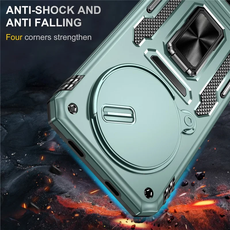 For Xiaomi Redmi Note 15 Pro 5G (Global) Case Kickstand Slide Lens Lid PC + TPU Drop-Proof Phone Cover - Green