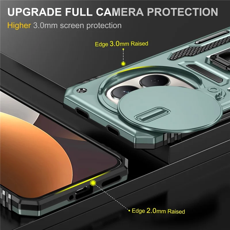 For Xiaomi Redmi Note 15 Pro 5G (Global) Case Kickstand Slide Lens Lid PC + TPU Drop-Proof Phone Cover - Green