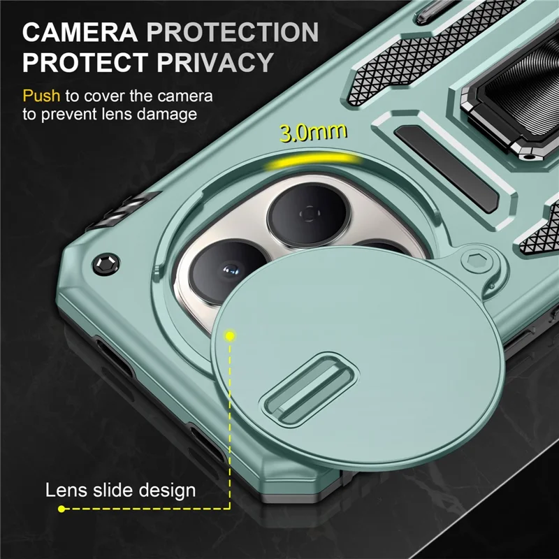 For Xiaomi Redmi Note 15 Pro 5G (Global) Case Kickstand Slide Lens Lid PC + TPU Drop-Proof Phone Cover - Green