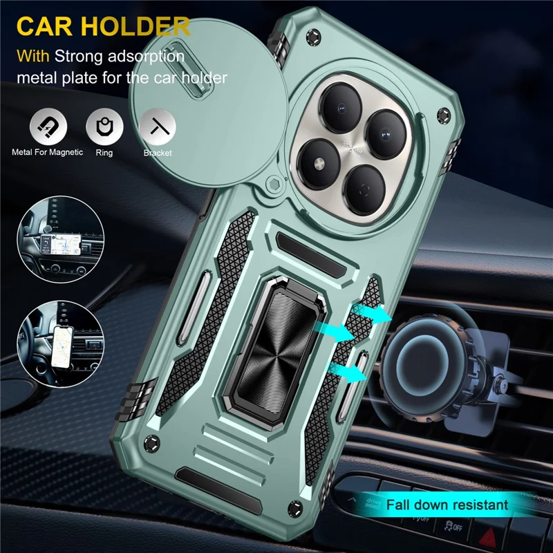 For Xiaomi Redmi Note 15 Pro 5G (Global) Case Kickstand Slide Lens Lid PC + TPU Drop-Proof Phone Cover - Green