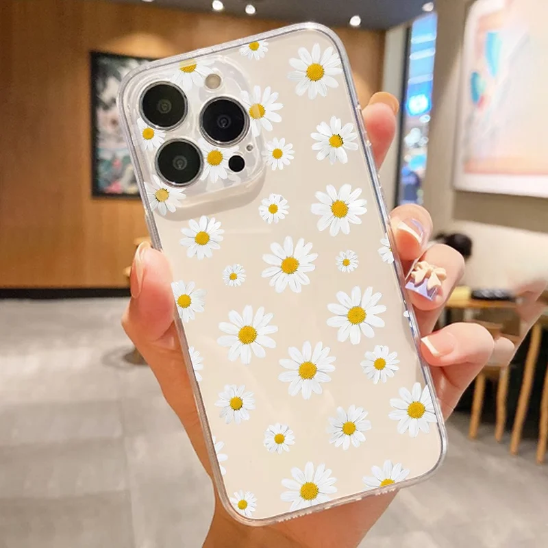 For iPhone 17 Case Daisy Pattern Clear TPU Phone Back Cover - Transparent