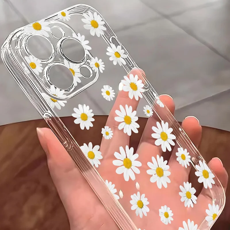For iPhone 17 Case Daisy Pattern Clear TPU Phone Back Cover - Transparent