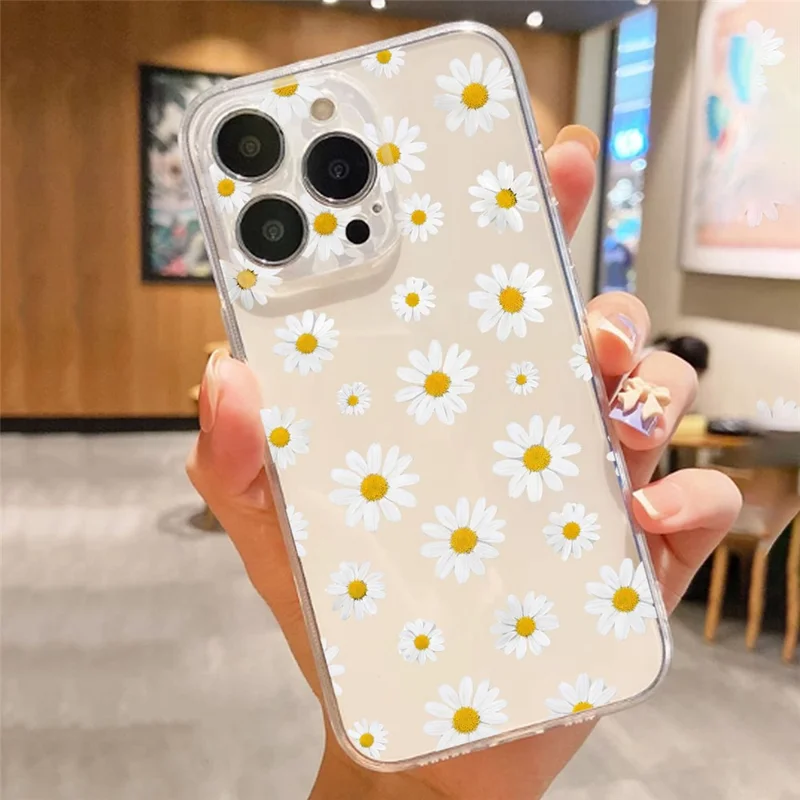 For iPhone 17 Case Daisy Pattern Clear TPU Phone Back Cover - Transparent