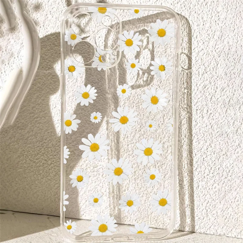 For iPhone 17 Case Daisy Pattern Clear TPU Phone Back Cover - Transparent