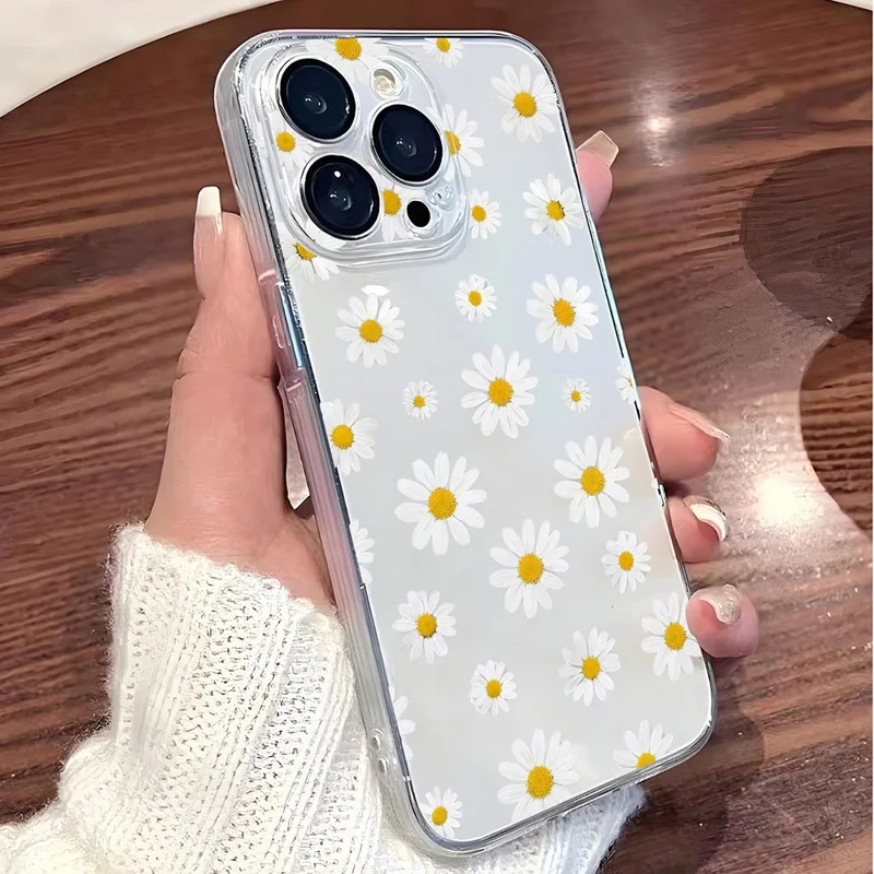 For iPhone 17 Case Daisy Pattern Clear TPU Phone Back Cover - Transparent