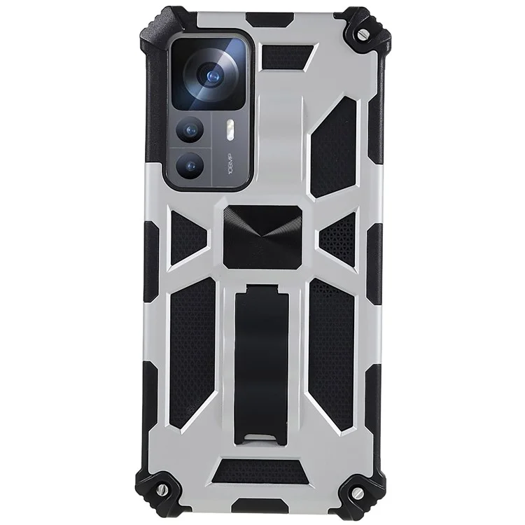 Pour Xiaomi 12T 5G / 12T Pro 5G / Redmi K50 Ultra 5G Invisible Kickstand Téléphone Hybrid Hard PC Soft TPU Anti-Fall Cover Work Avec Support de Voiture Magnétique - Argent